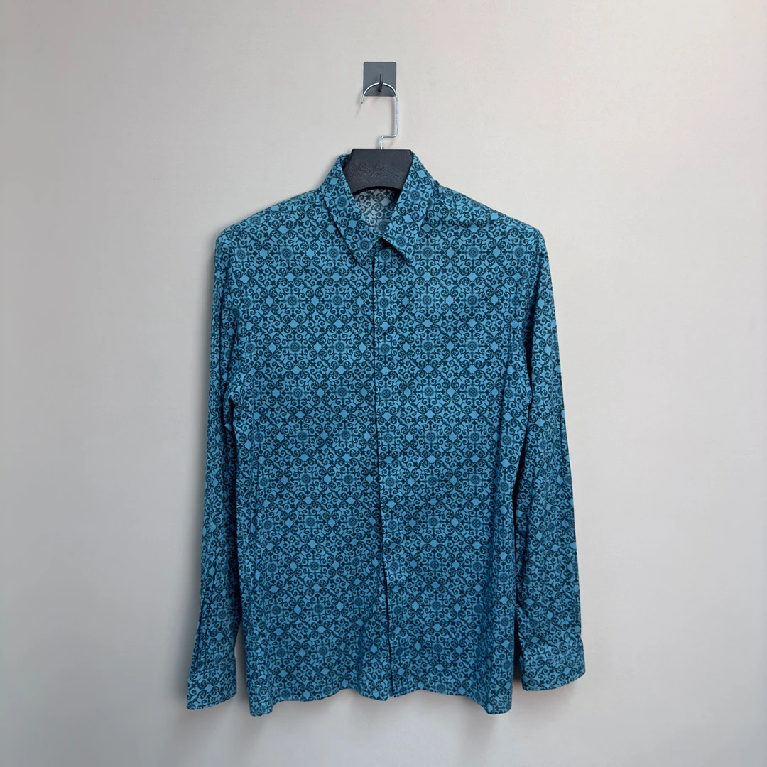 95新 VERSACE/范思哲 蓝色花卉衬衫/39码/公价3600