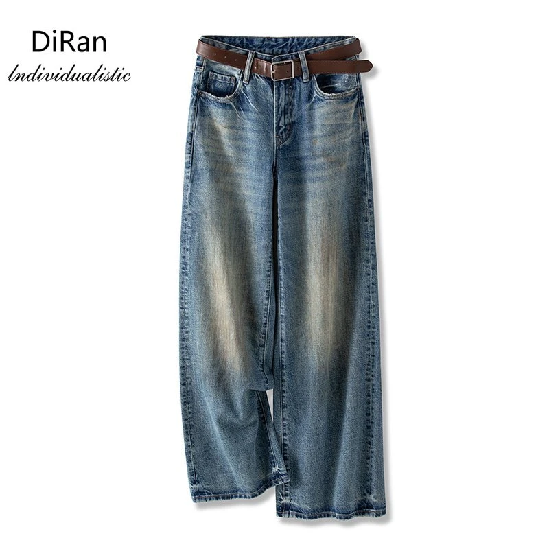 Diran-秋季新款超模宽松高品质时尚百搭水洗脏脏牛仔裤女-6957