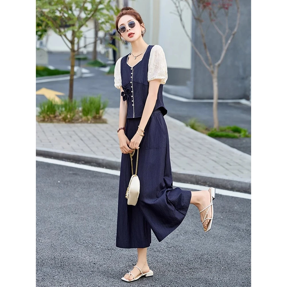 时尚高级感通勤两件套装女夏季2025新款气质衬衣宽松直筒阔腿裤子