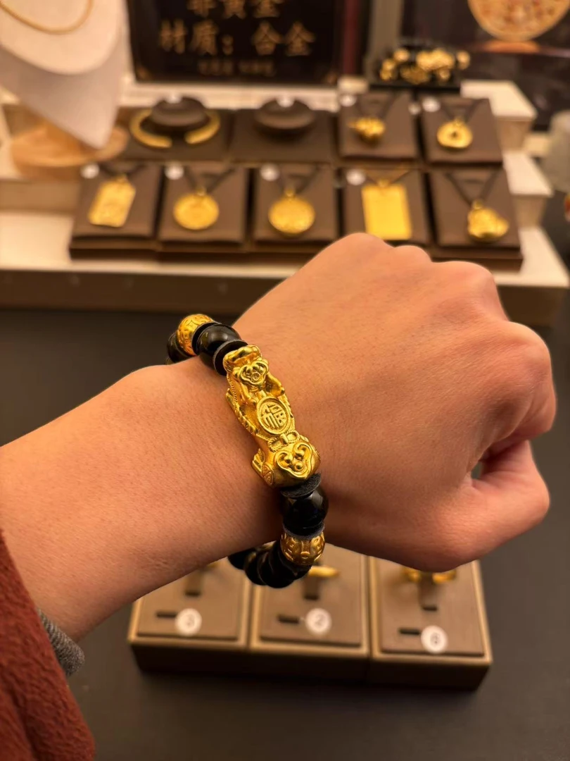 合金手链 【貔貅手链】男款复古编织欧美经典气质时尚百搭男士金色