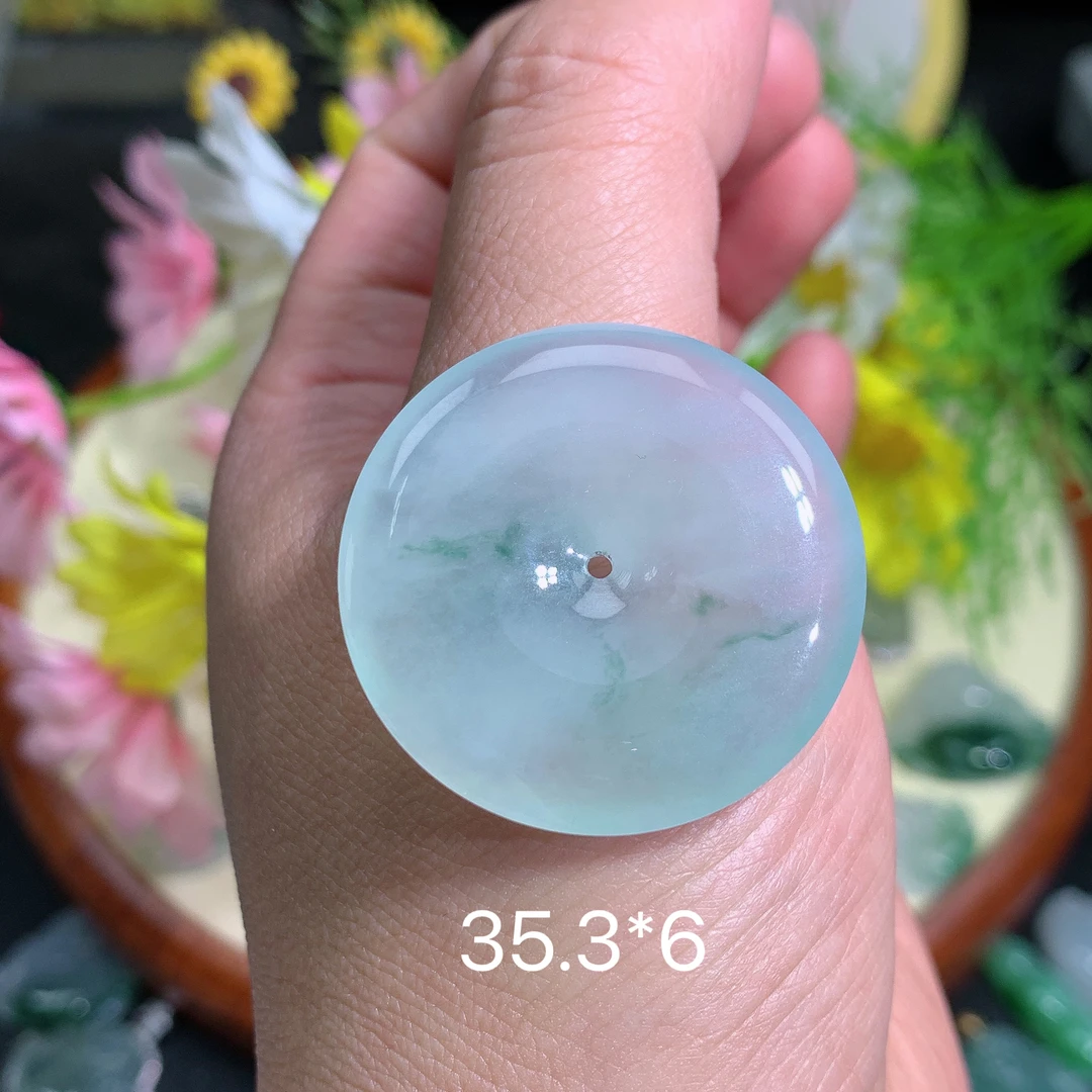 缅甸翡翠A货冰种飘花平安扣品吊坠挂件水润百搭精致玉冰百搭气妈