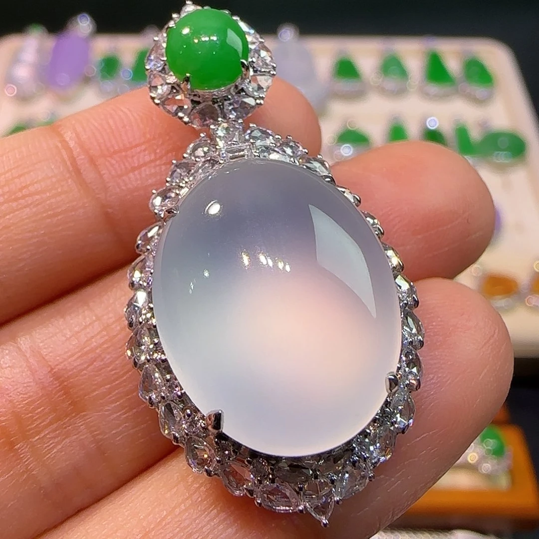 翡翠18K金镶嵌吊坠(不含链)