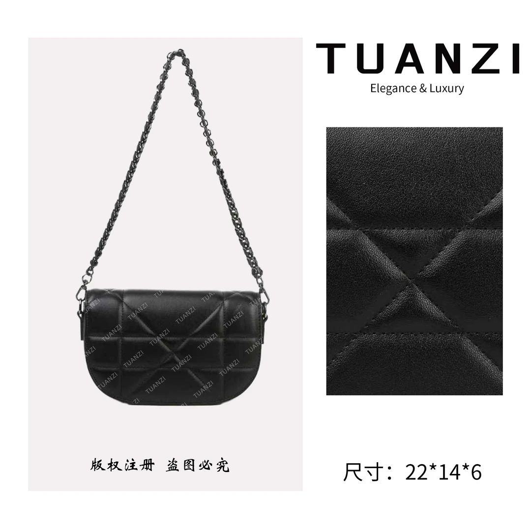 TUANZI『手提马鞍』C＆D秋冬新款22cm手提腋下包 SKL-7777-黑色