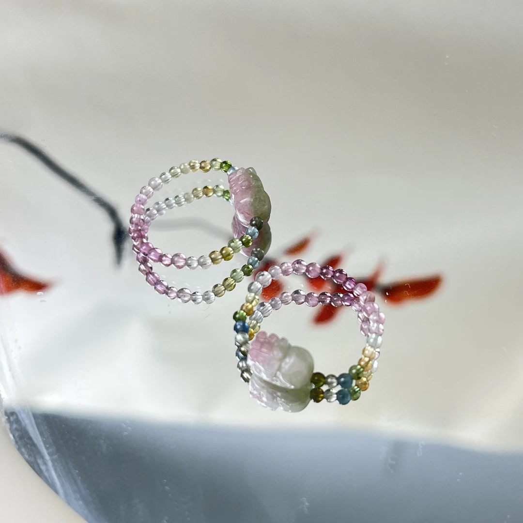 西瓜色碧玺貔貅戒指（多样性发其一）