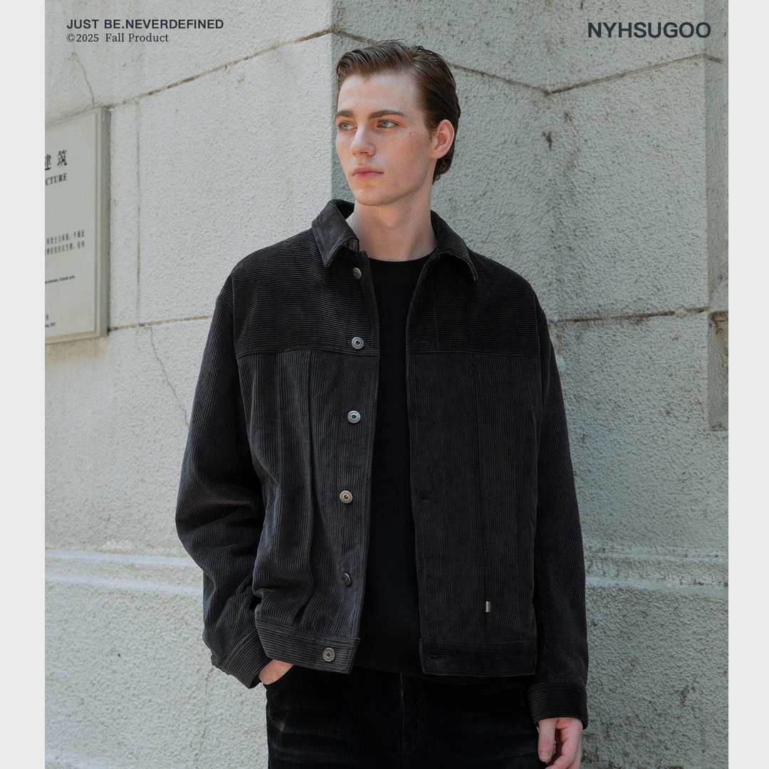 NYHSUGOO/南乙秋季男士100%棉灯芯绒夹克微廓形短款3763翻领外套