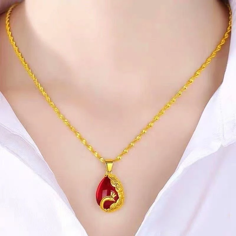 铜合金吊坠 金黄色孔雀凤凰四叶草吊坠网红复古时尚送女生爱人礼