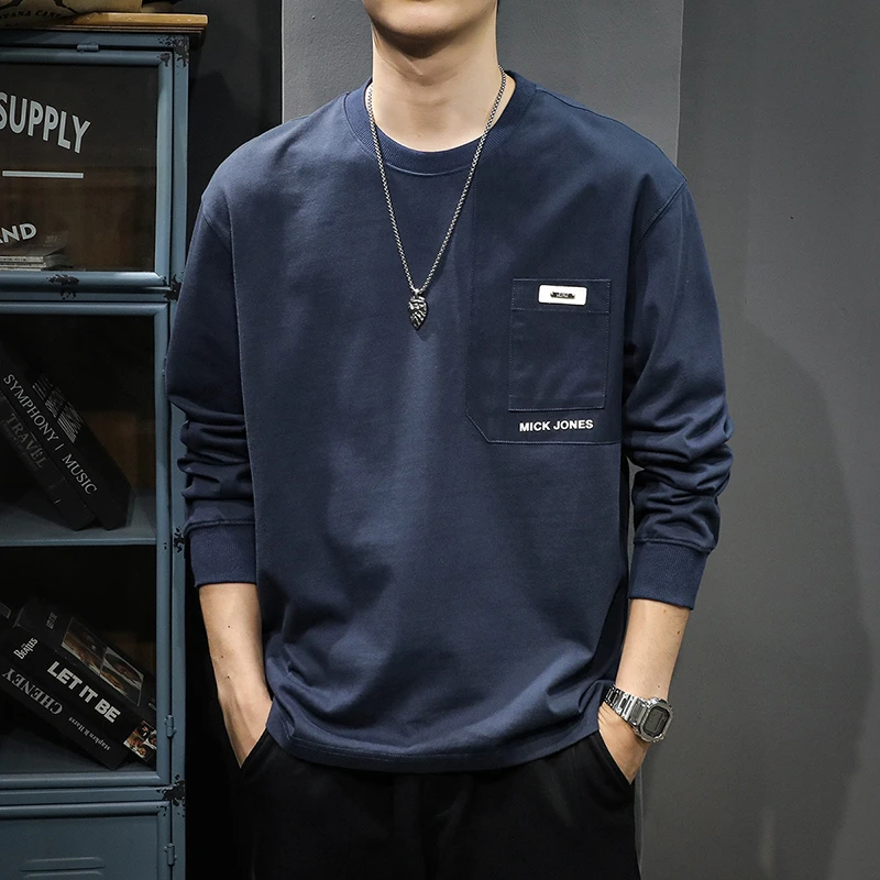 春季潮牌新款长袖t恤男2025宽松大码纯棉打底衫内搭体恤圆领卫衣