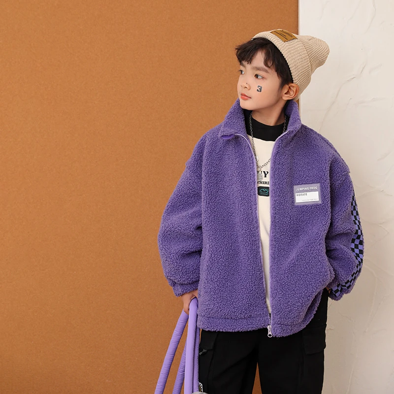 米西果童装男童外套儿童中大童冬装加绒加厚颗粒绒潮童装洋气时髦