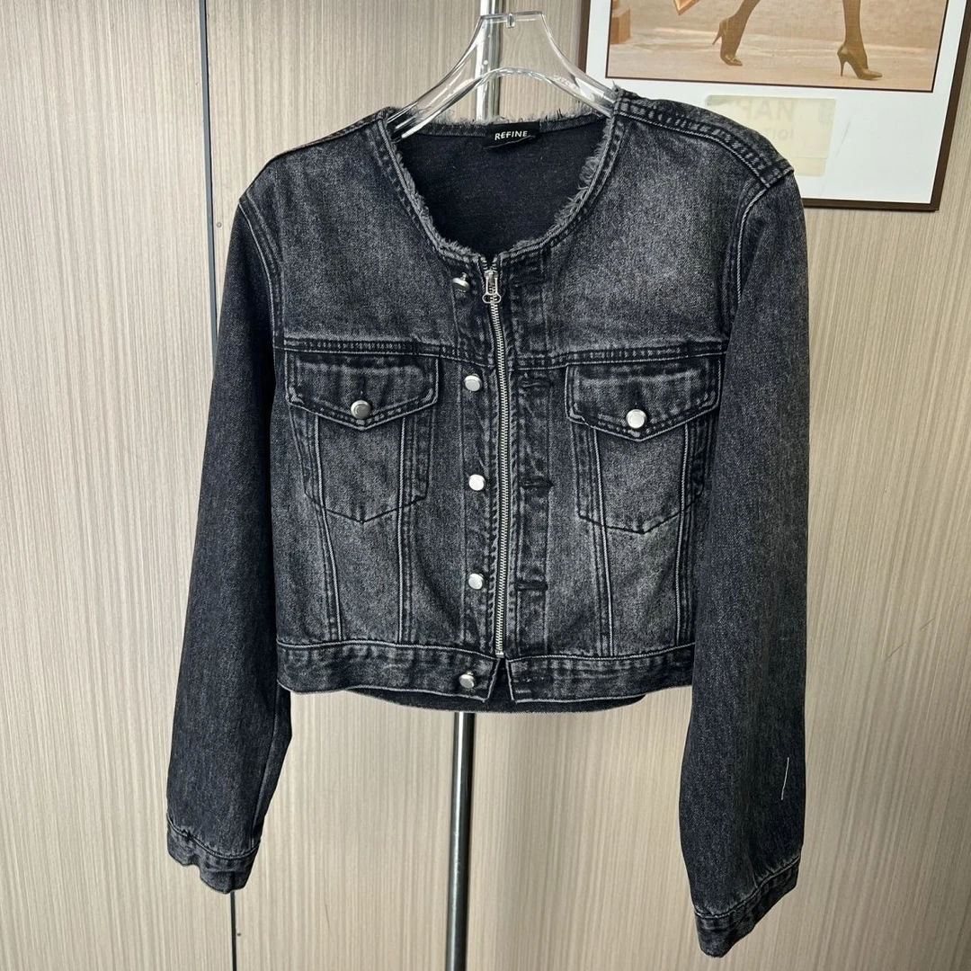 2005撤柜DS设计短款圆领牛仔夹克外套2025新款小个子宽松秋季上衣