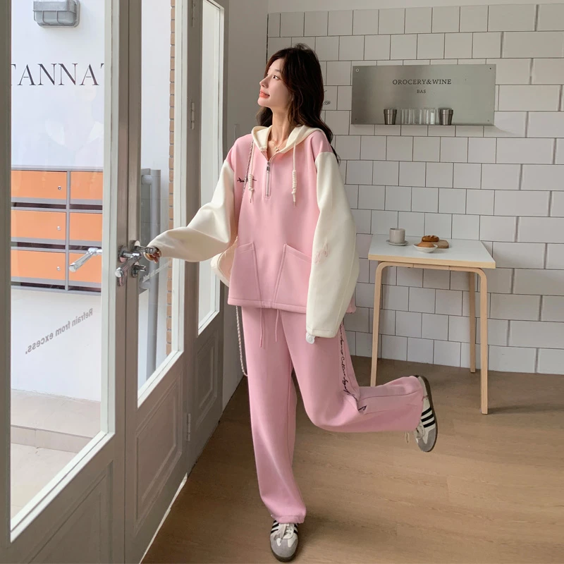 可盐可甜套装裤女2025春秋新款甜美减龄学院风卫衣休闲裤两件套潮