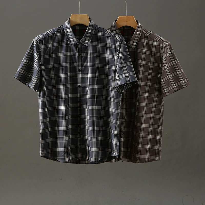 DS195 剪标夏季亲肤顺滑 冰丝凉感透气百搭格纹短袖衬衫