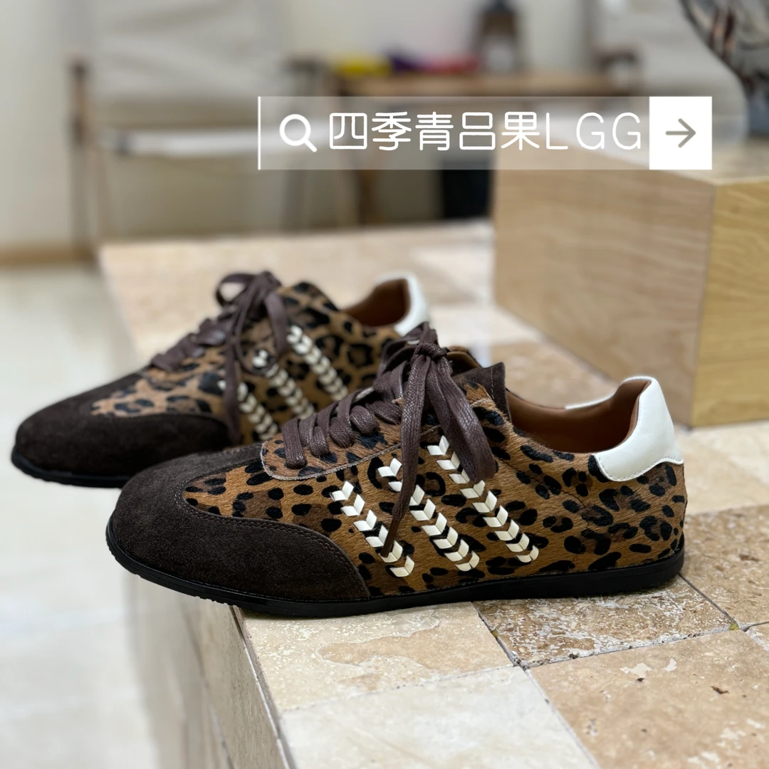 德训鞋豹纹系带内增高4cm时尚休闲鞋2025新款板鞋女鞋小众