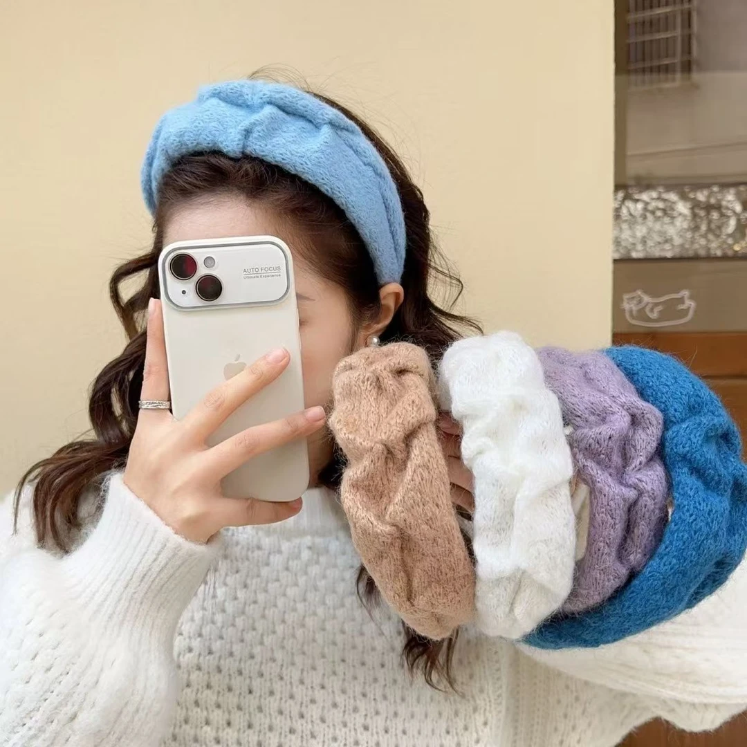 【Muusu】秋冬时尚发箍百搭毛线褶皱高颅顶复古百搭头饰