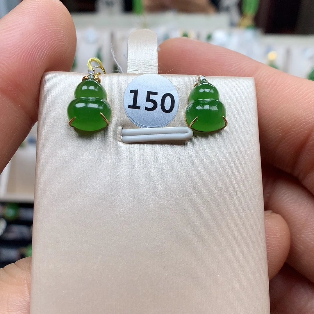 和田玉18K金镶嵌耳饰8×10