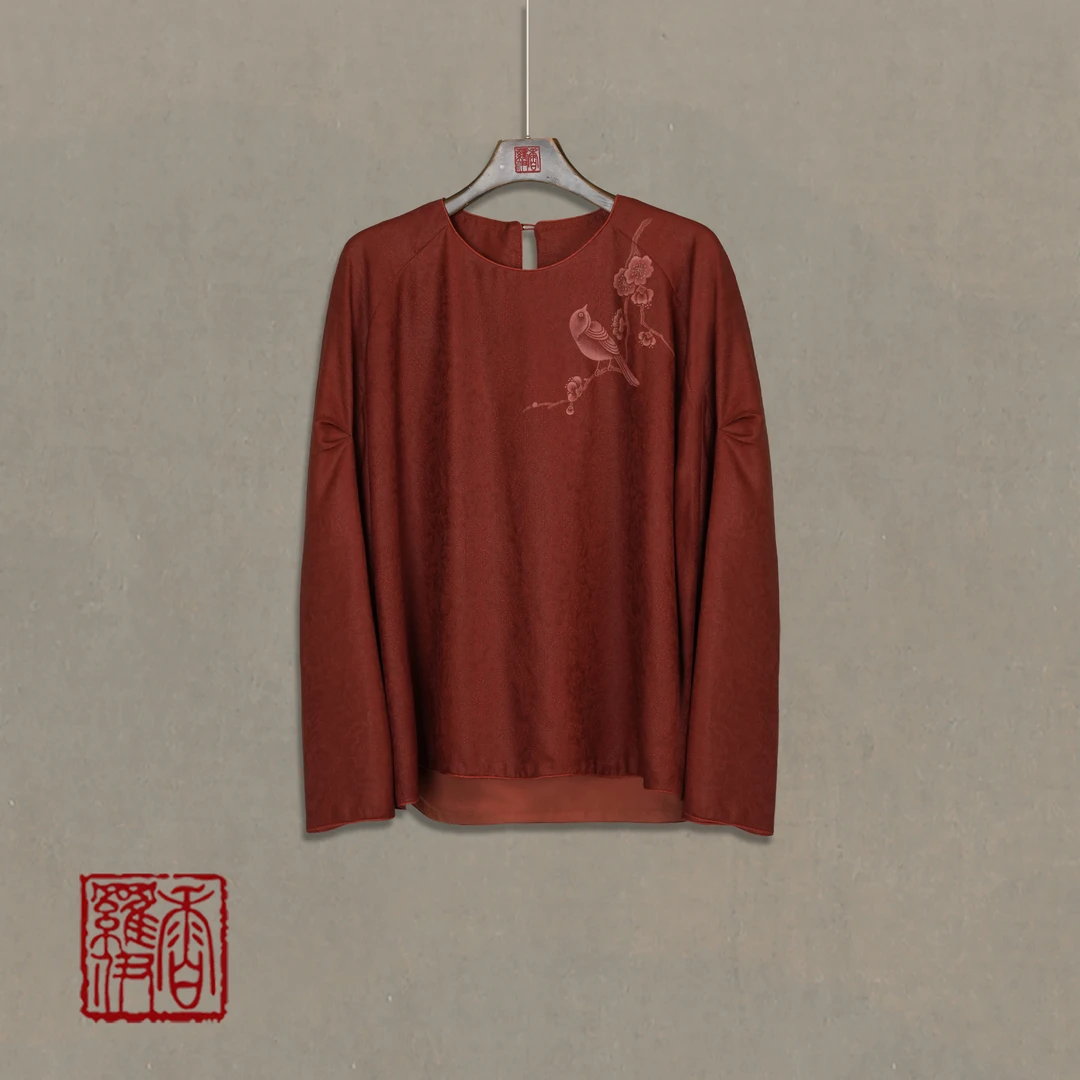 香罗伊【红枝】传统复古手绘上衣