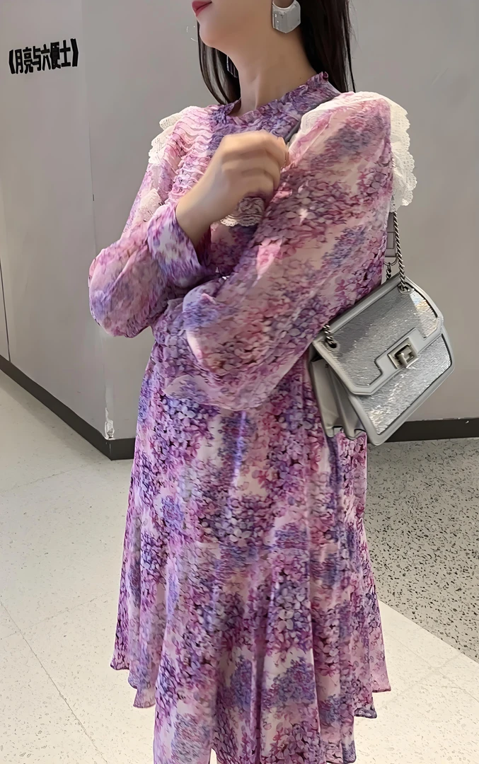 特价法式温柔风高级印花连衣裙真丝桑蚕丝裙子LL2022065