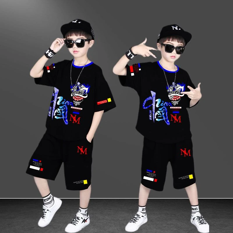 儿童装男童夏季套装网红时髦帅气运动9小孩中国风街舞短袖T恤夏装