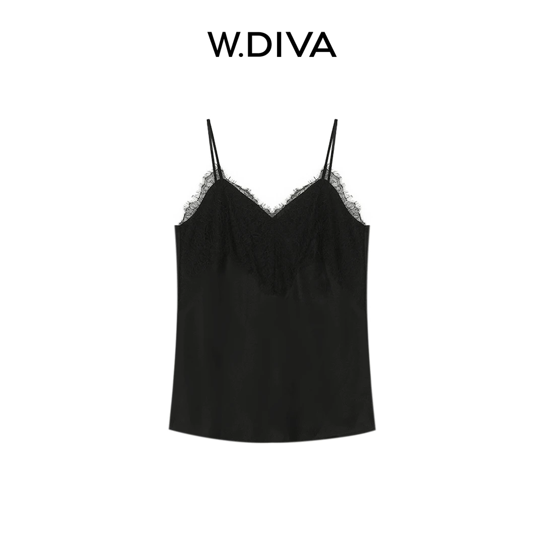 W.Diva【不夜城】重磅醋酸夏季水溶蕾丝V领吊带背心慵懒风52T011633