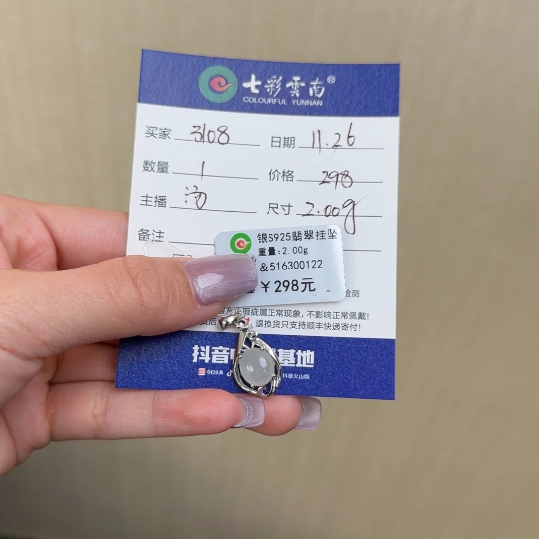 用***1翡翠银S925镶嵌颈饰白冰