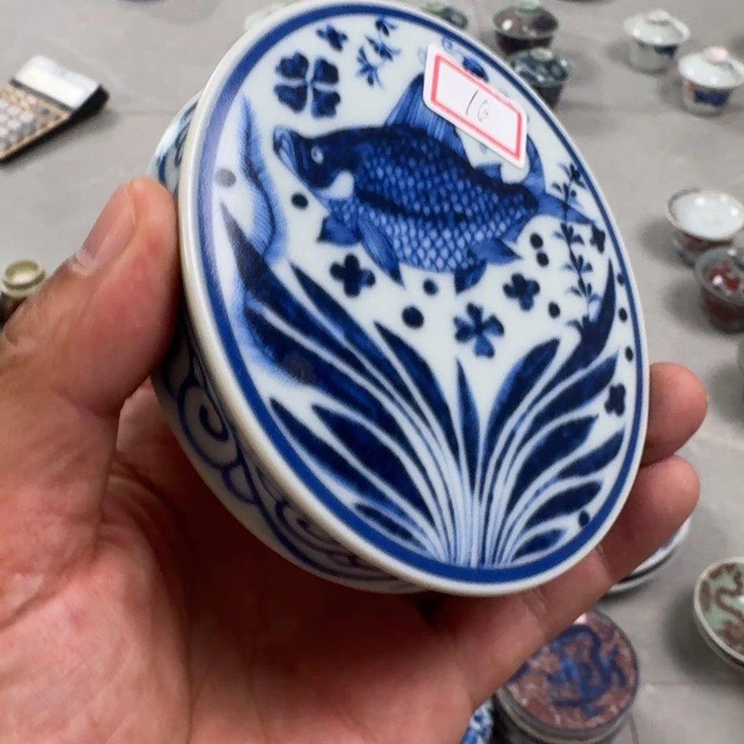 杯青花鱼藻纹盖置