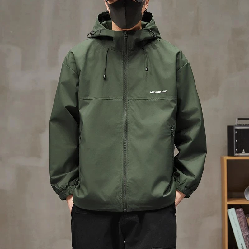 冲锋衣外套男士秋季2025年新款宽松工装连帽防风男生休闲秋冬季