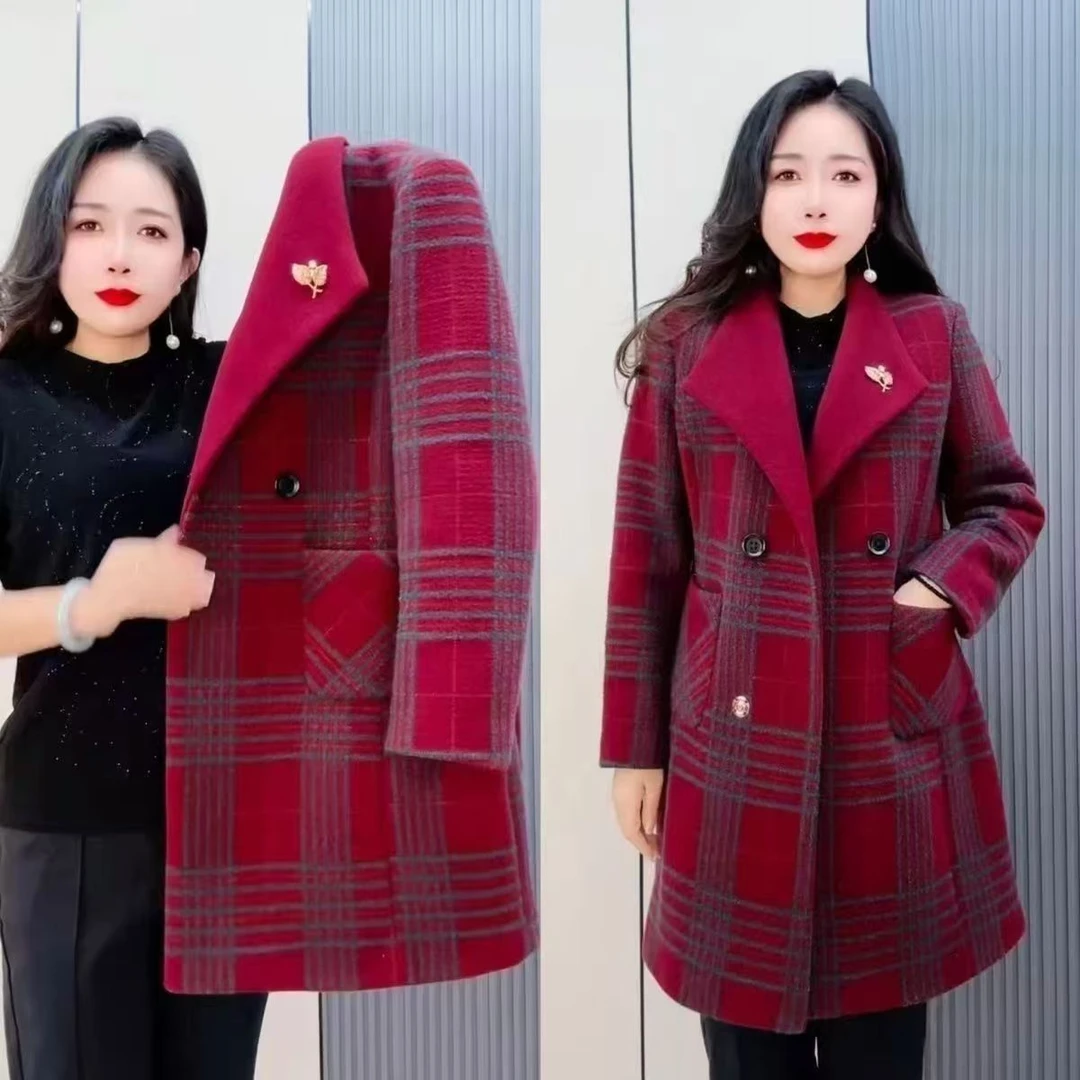 新款时尚气质妈妈气质毛呢洋气大衣宽松中老年中长款秋冬大码外套