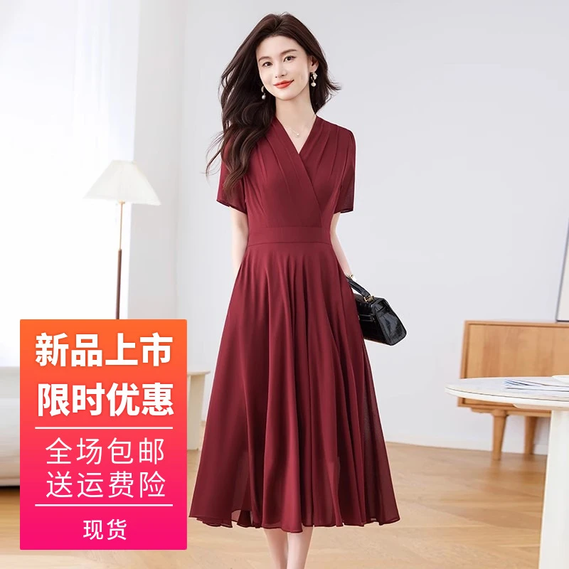 长裙喜婆婆妈妈结婚宴会红色连衣裙女夏2025新款感十三行礼服裙子