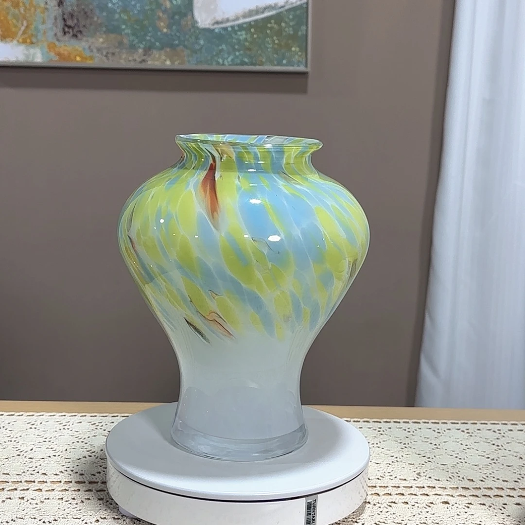 琉璃绿色系手工琉璃花瓶不完美