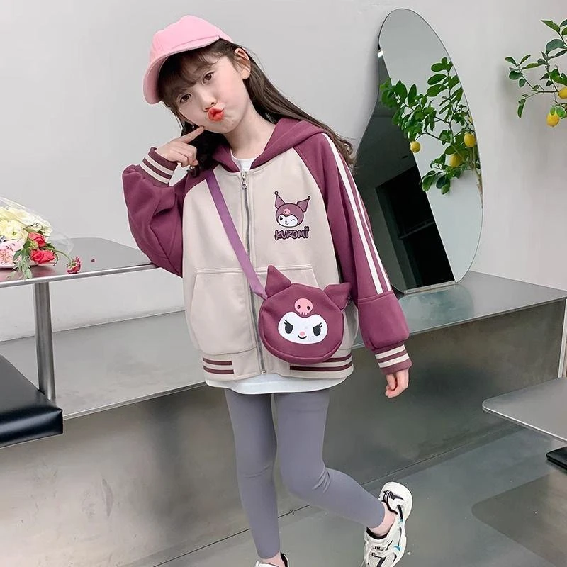 女童秋冬季加绒棒球服外套新款中大儿童女孩宽松百搭开衫加厚外套
