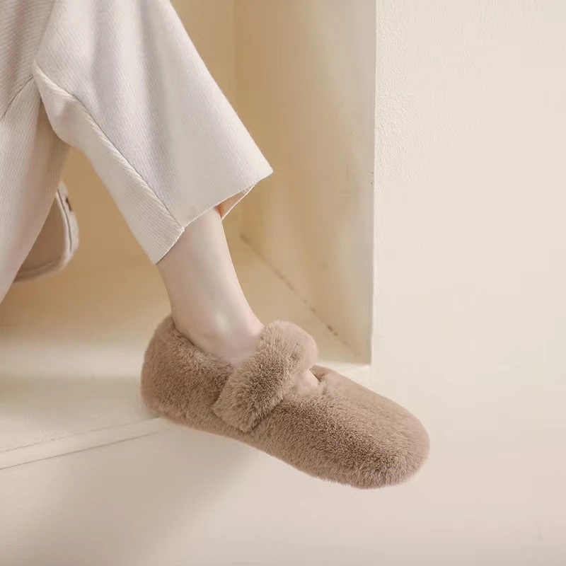 毛绒魔术贴毛毛鞋棉鞋外穿公主风鞋子女冬季平跟