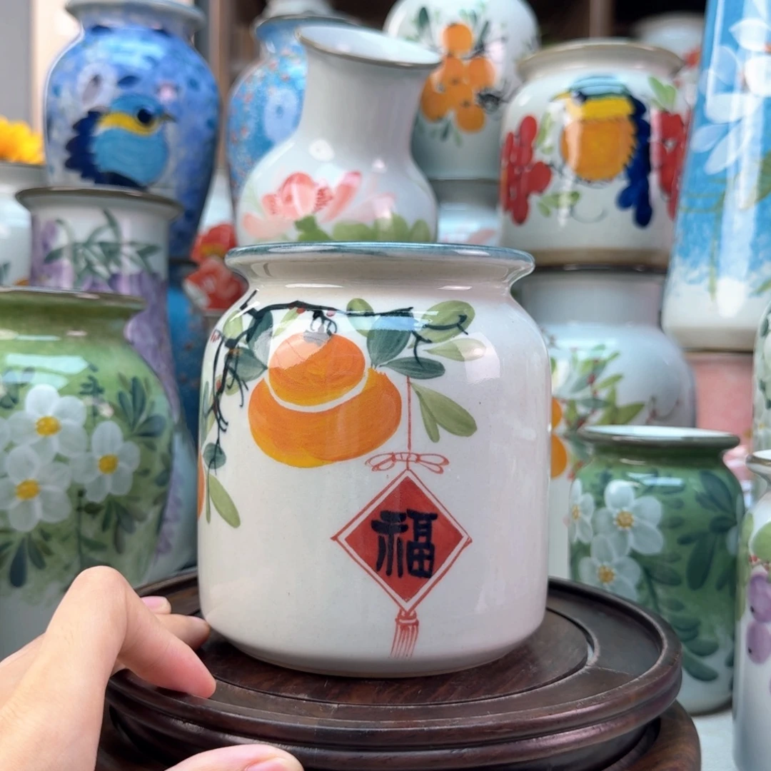 景德镇纯手绘陶瓷花瓶无孔