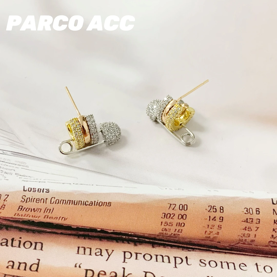 铜合金合成锆石耳饰 Y319 三色别针耳钉