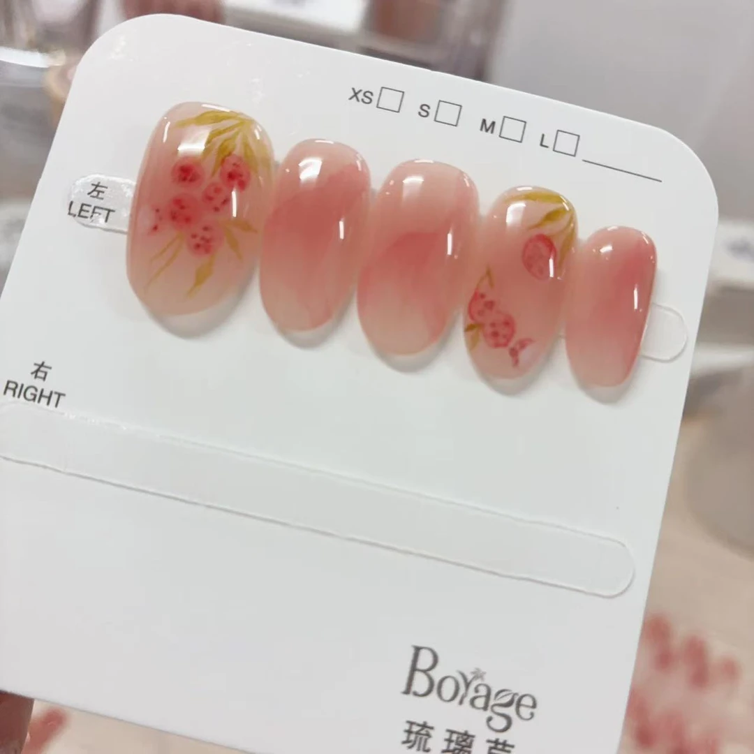 妃子笑 琉璃苣 纯手工手绘荔枝穿戴美甲贴片