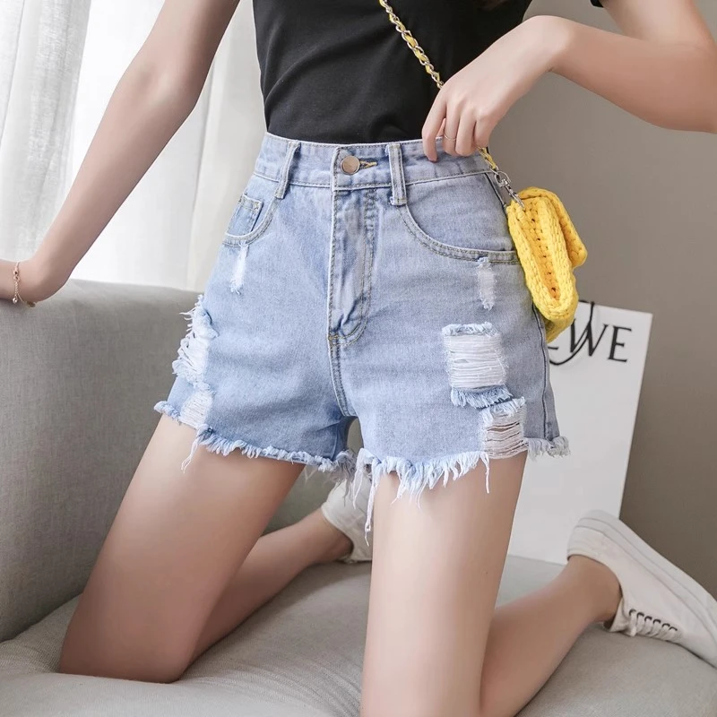 夏季薄款牛仔短裤女2025新款时尚气质宽松显瘦百搭休闲破洞阔腿裤