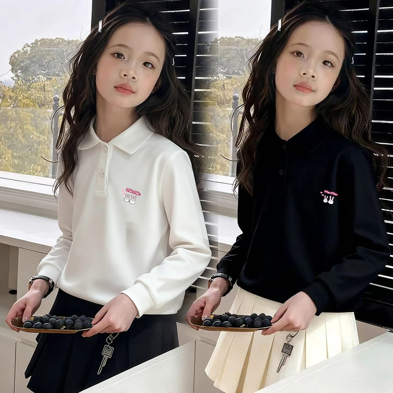 儿童polo衫长袖翻领打底衫女童春秋薄款中大童独特洋气时髦上衣服
