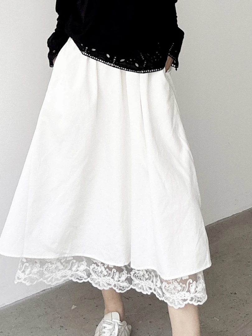 自然腰半裙常规半身裙拼接茶歇风半身裙百搭纯色松紧腰