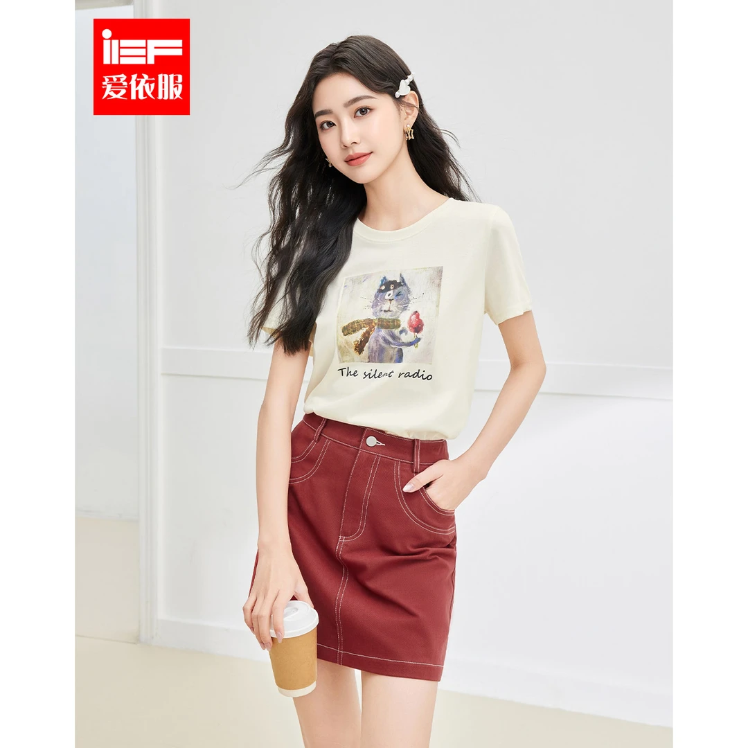 IEF/爱依服时尚套装2025夏季新款韩版时尚印花休闲通勤风上下套裙