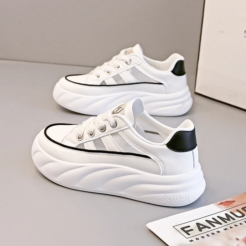 镂空板鞋女2025夏季新款厚底鞋子女百搭休闲运动小白鞋