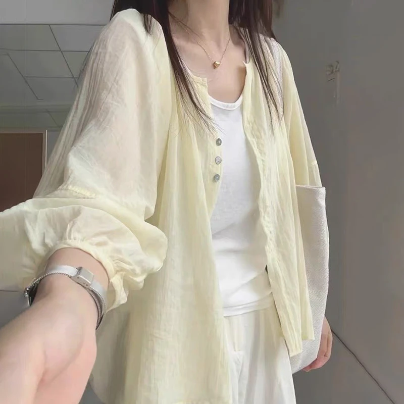 【8881】大码胖mm宽松长袖天丝亚麻防晒衬衫女薄夏季外搭开衫衬衣