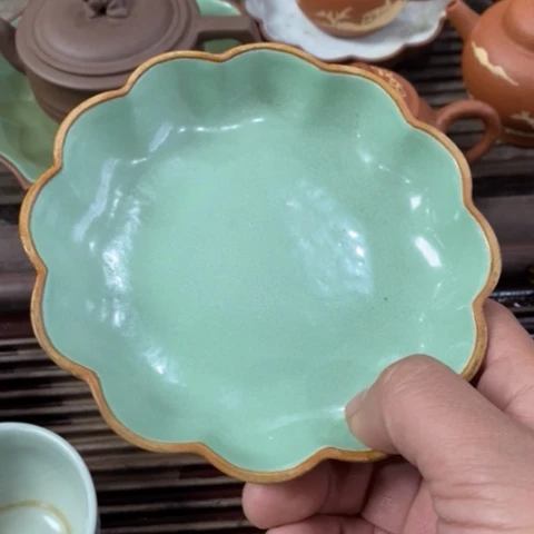 紫砂茶壶6**7段泥绿釉盘13-14cm