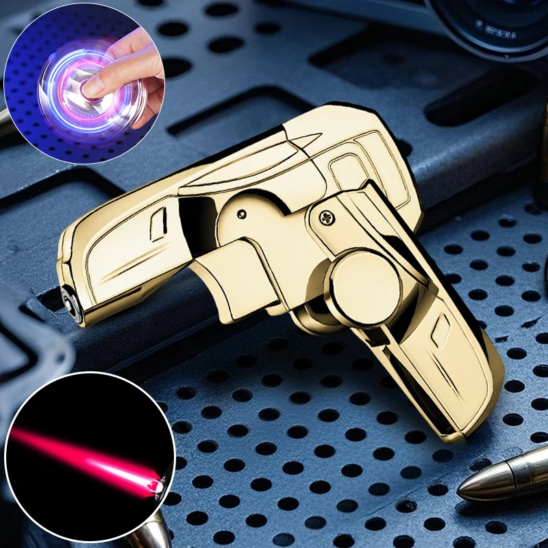 新款折叠陀螺赛车造型防风充气打火机红焰直冲旋转解压小巧把玩礼