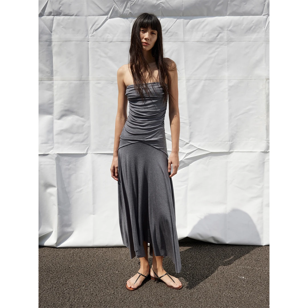 RandomPiece25夏新品 进口腈纶两侧抽褶防滑落设计抹胸连衣裙