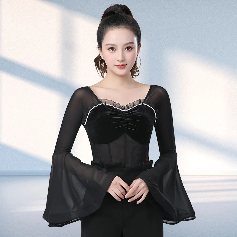 丹宝罗女士拉丁舞U领连体衣跳舞服国标交谊舞练功服专业比赛上装