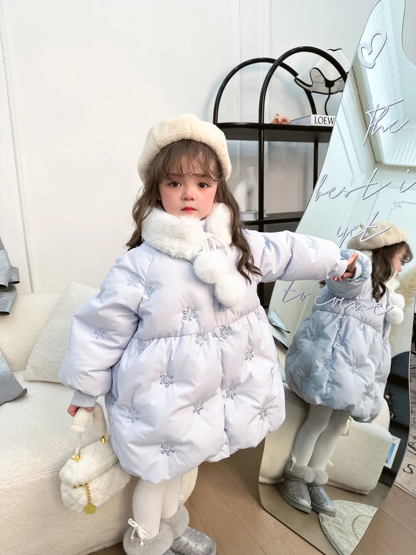 【Mt studio】【现货】雪花亮片刺绣冬季女童羽绒服国标90白鸭绒
