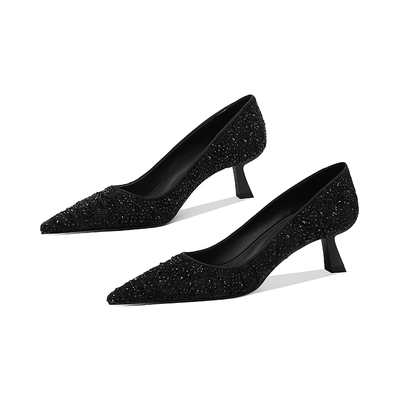 【跟高6.5cm】2025年春季新款浅口尖头水钻细跟高跟鞋单鞋女