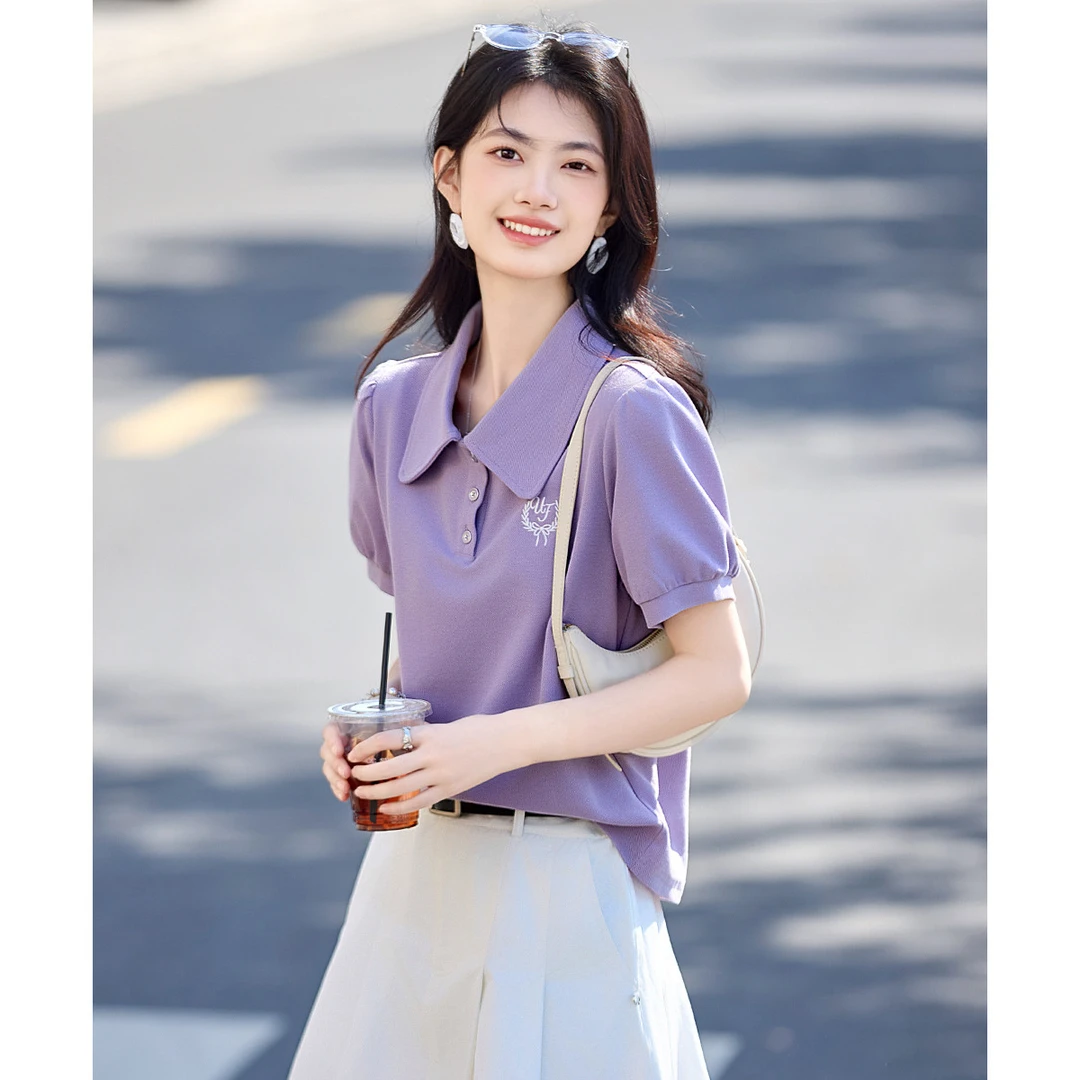 时尚休闲衬衫女夏季2025新款短袖小个子衬衣显瘦日系少女甜美上衣