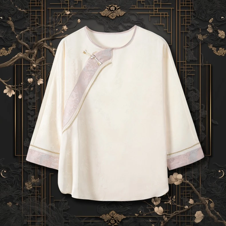 N5275斜襟撞色印花夏季薄款防晒长袖