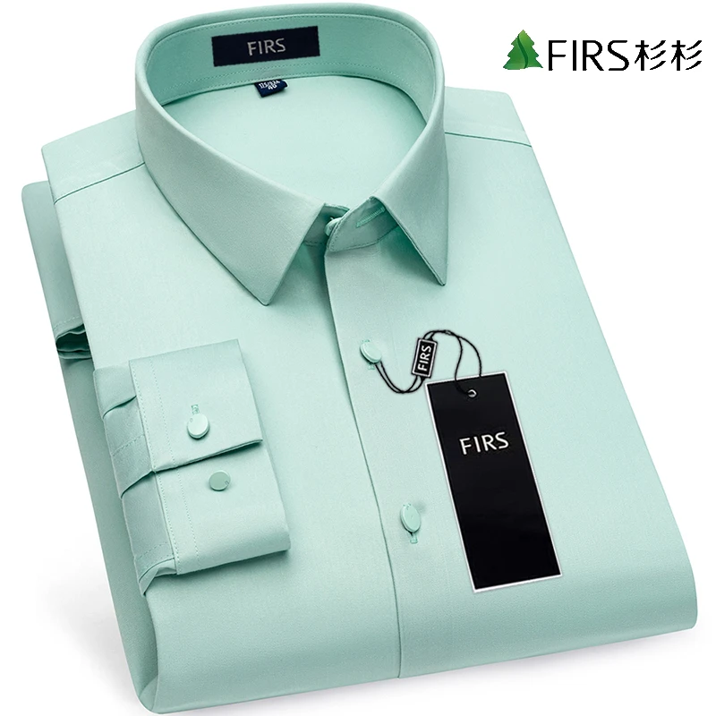 杉杉高级感商务男装绿色衬衫男款无痕弹力抗皱韩版休闲长袖衬衣男