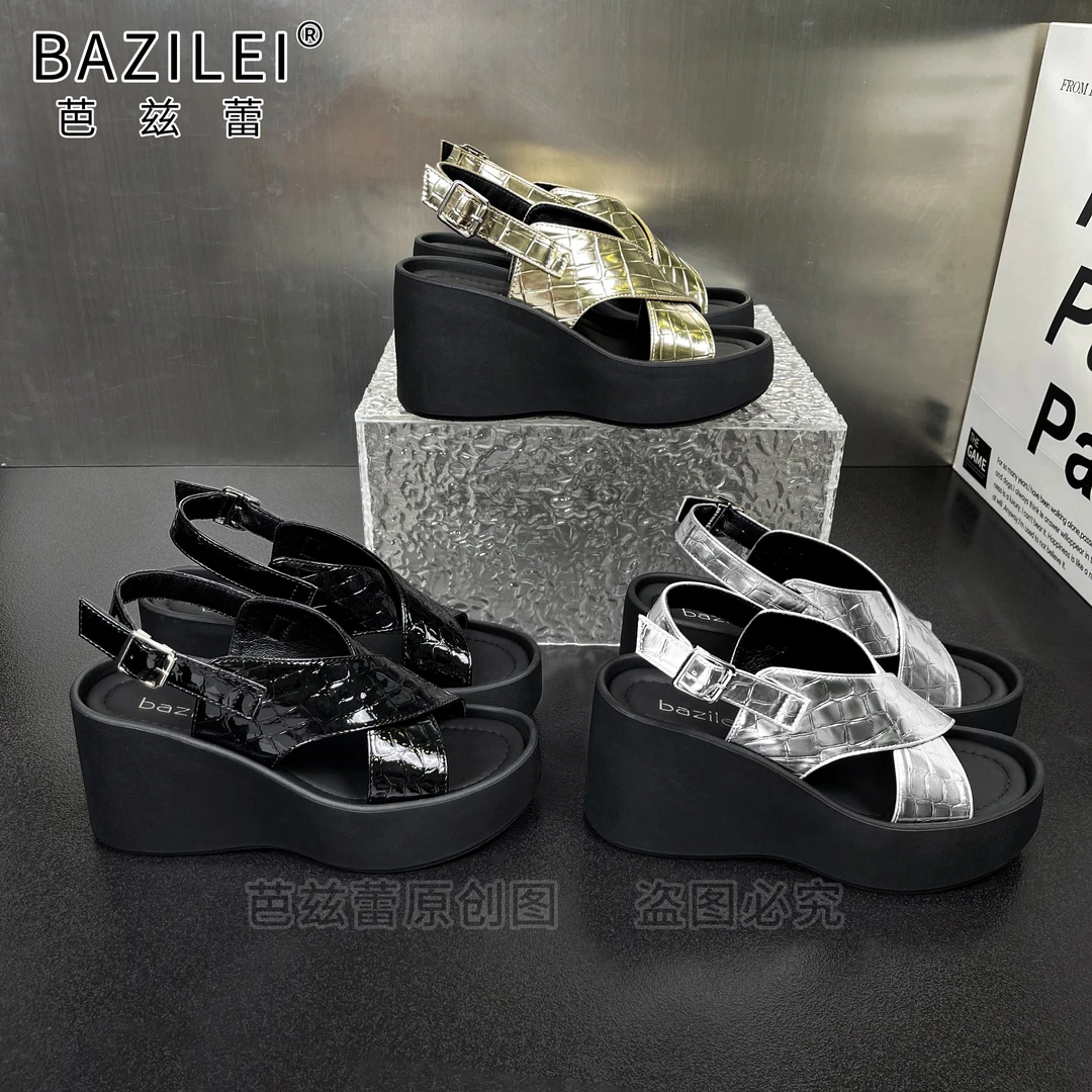 2537小个子夏季新款厚底凉鞋女坡跟时尚百搭休闲外穿凉鞋