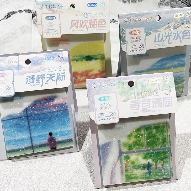 溪叶0610爆闪便利贴透明学生立式可粘贴珠光高颜值彩色便签